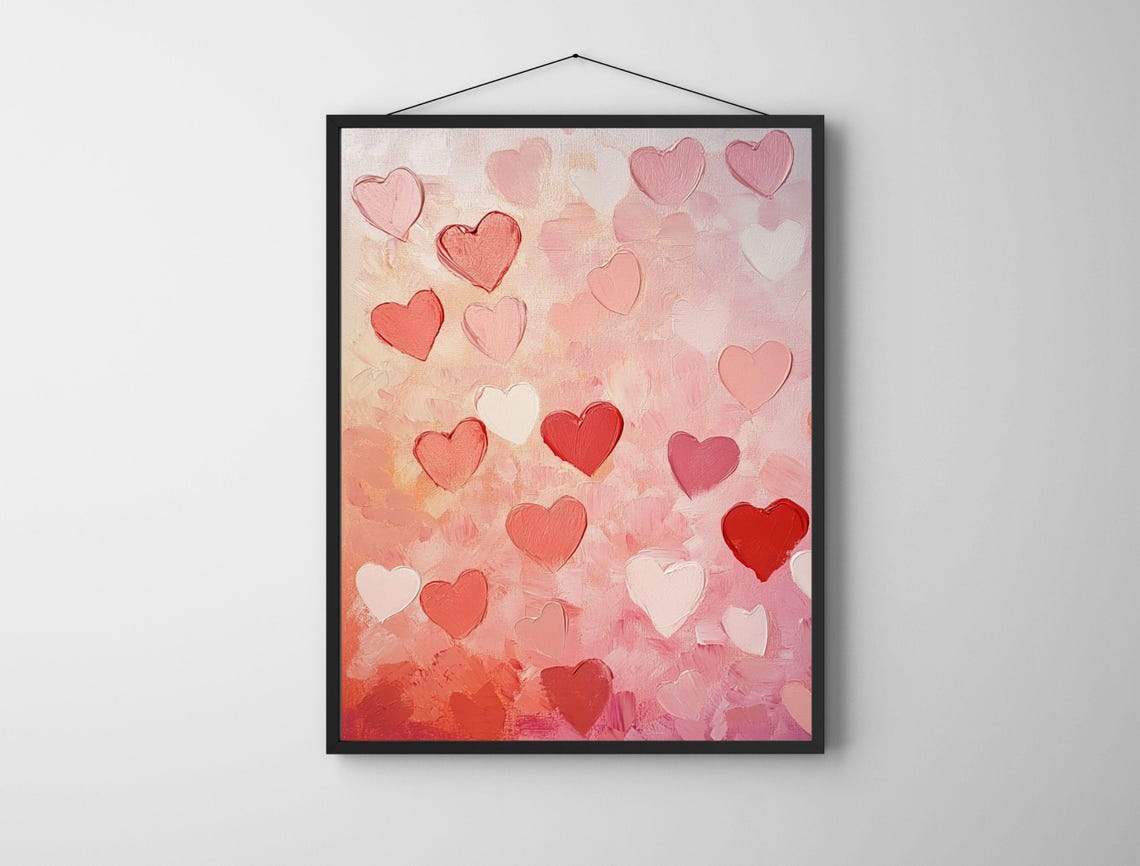Abstract Painted Hearts Blush Pink Valentine Canvas Style Art Print - Image 5