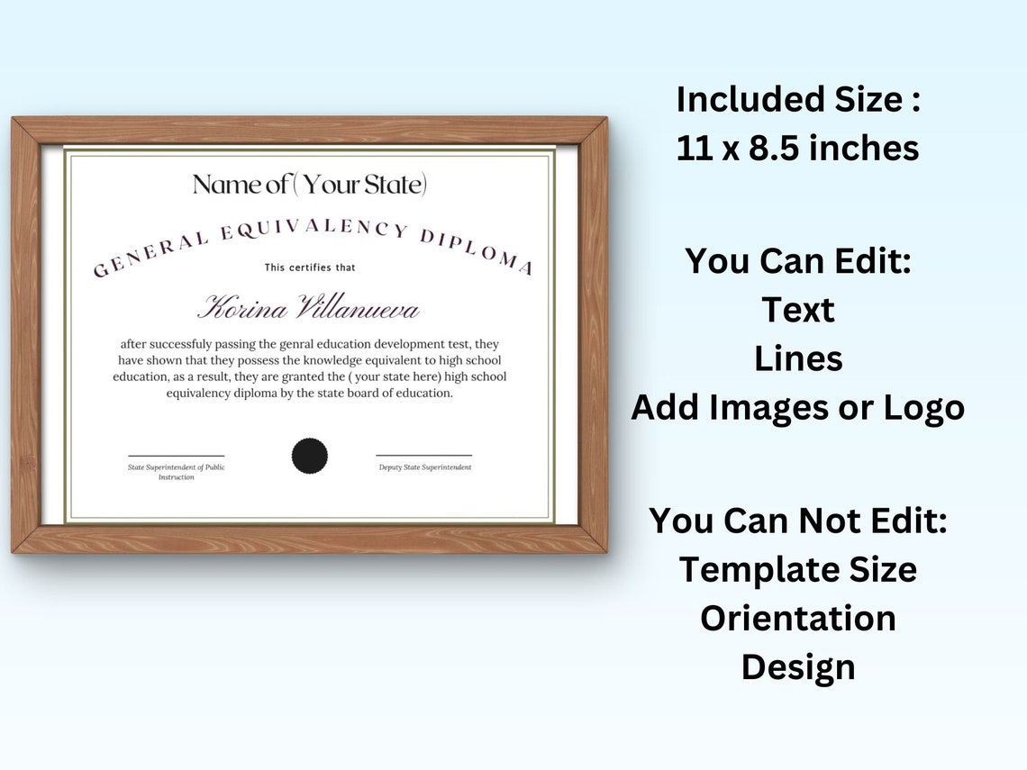 GED Diploma Certificate Novelty Template with Seal Editable Print - Image 7