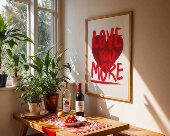Romantic Love You More Print Handdrawn Typography Art For Bold Heart Decor Instant