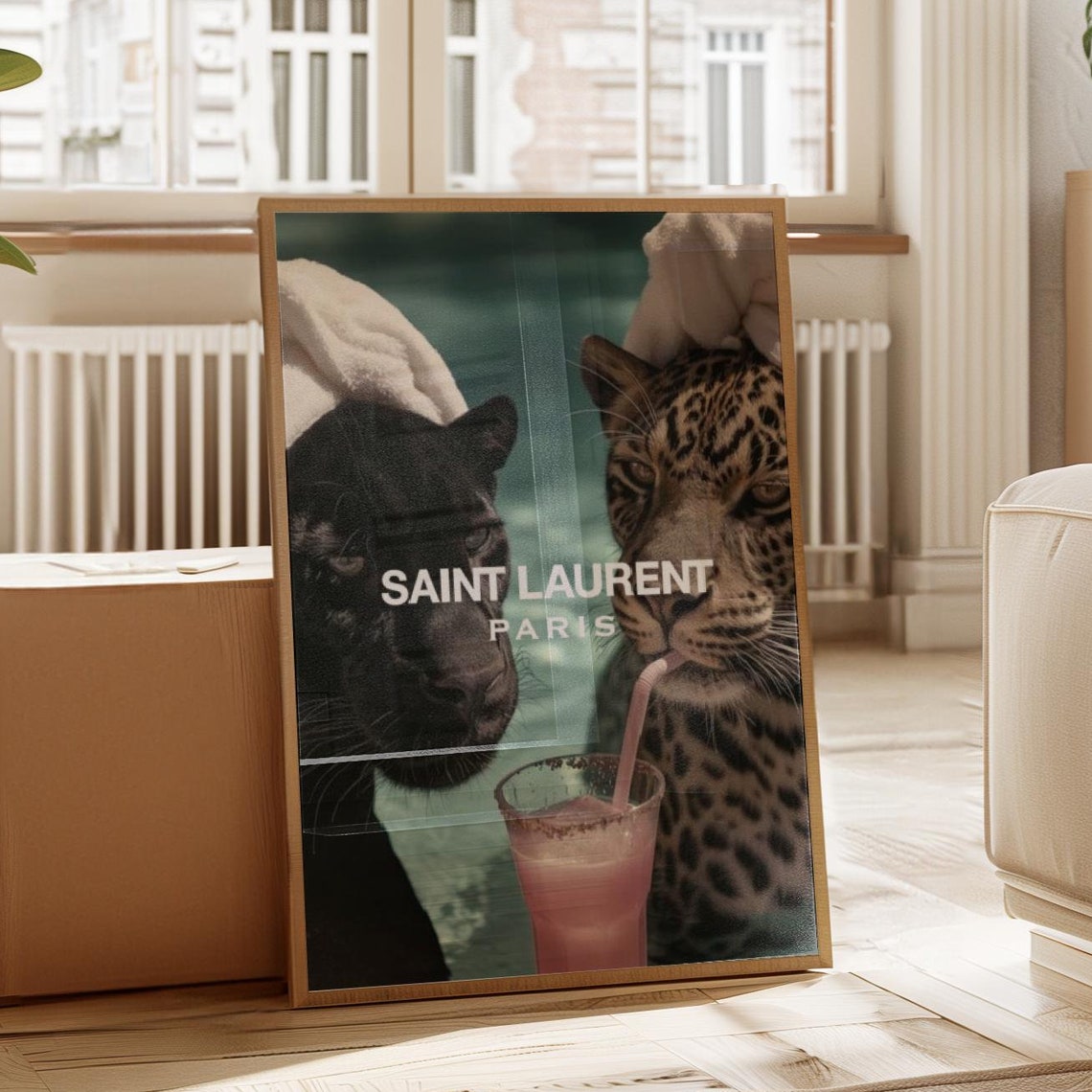 Saint Laurent Paris Panther and Leopard Cocktail Party Art Poster