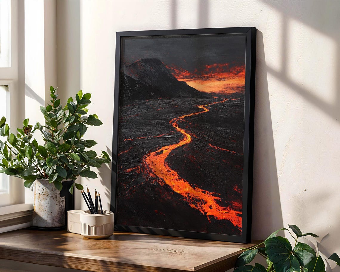 Volcano Art Print Matte Vertical Poster Ethnic Home Decor