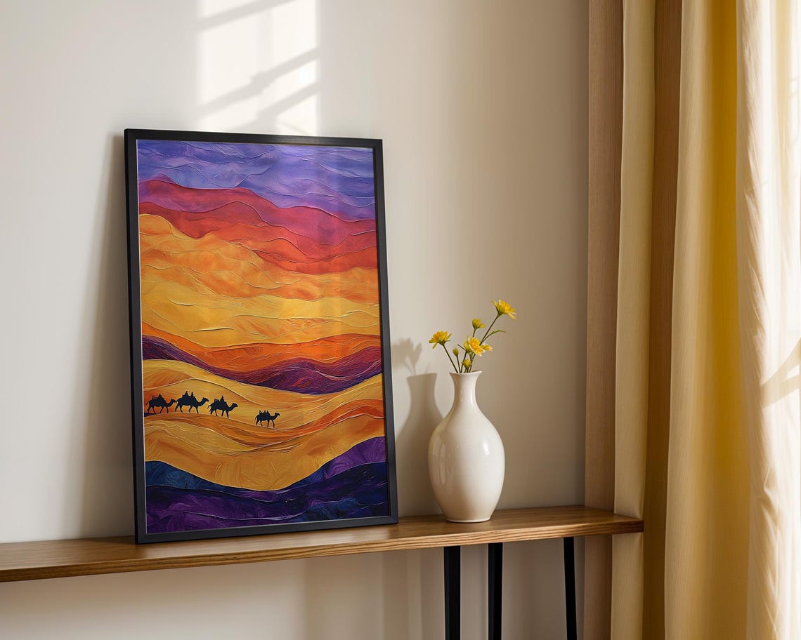 Sahara Desert Camel Art Print Ethnic Home Decor