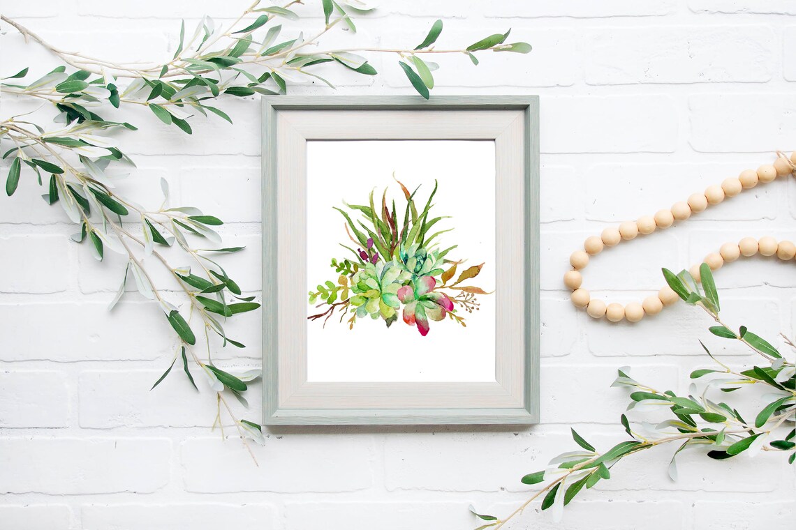 Watercolor Cactus Bouquet Succulent Floral Southwestern Wall Art - Image 4