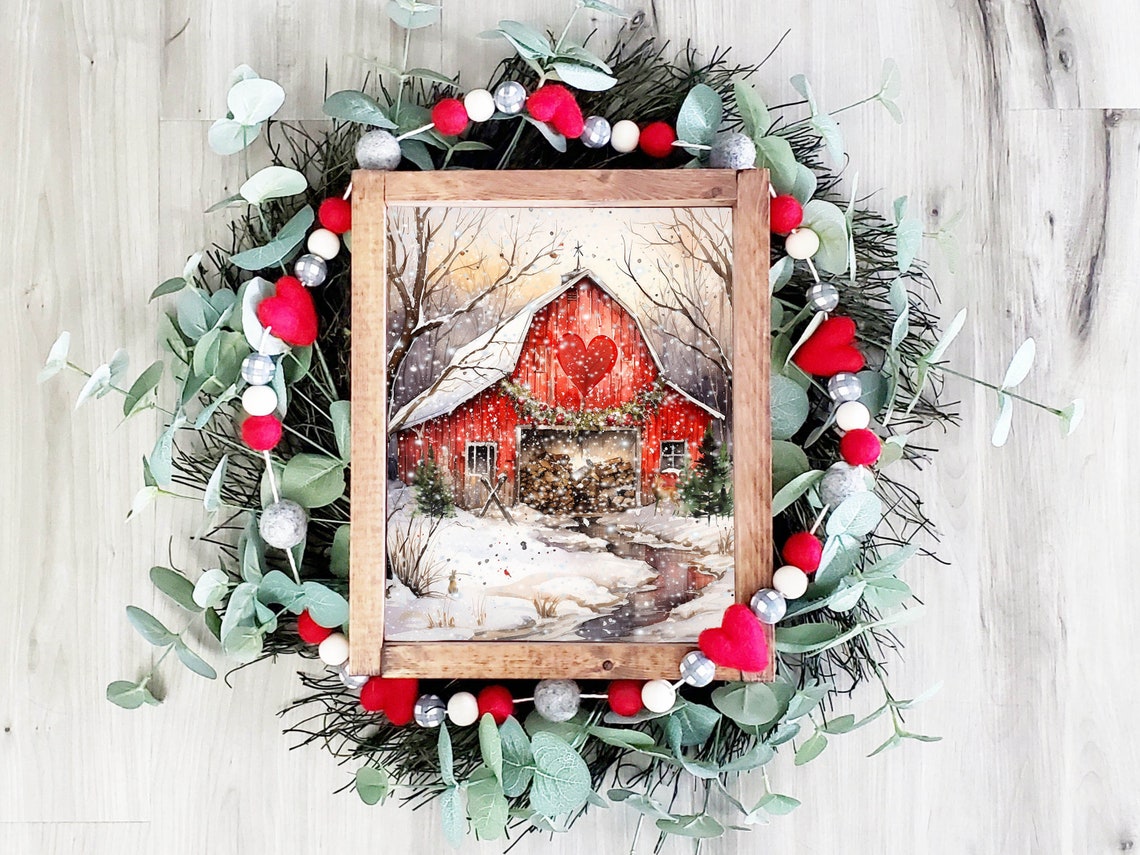 Valentine Woodland Barn Country Decor 5x7 8x10 85x11 11x14 16x20 Farmhouse Holiday Wall Art Diy Holiday Decor Valentine Sign - Image 4