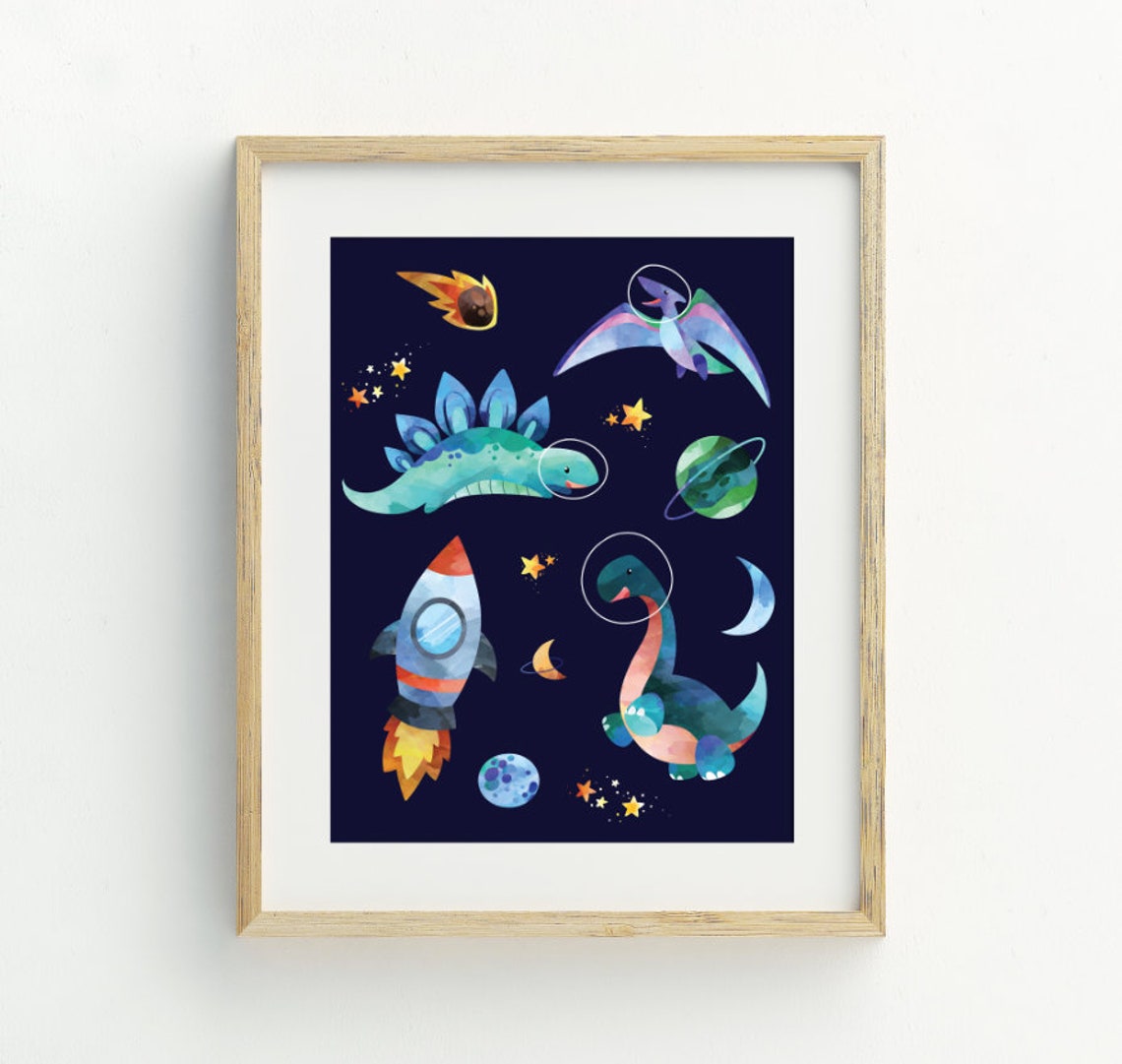Dinosaur Space Print, Nursery Decor