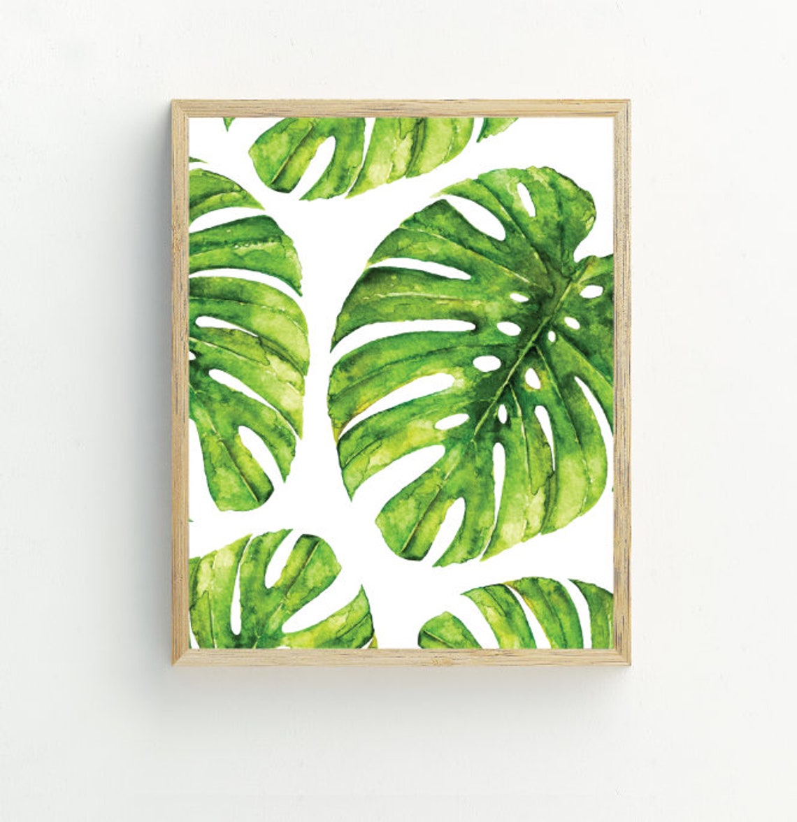 Green Monstera Leaves Watercolor Tropical Botanical Wall Art Print - Image 2