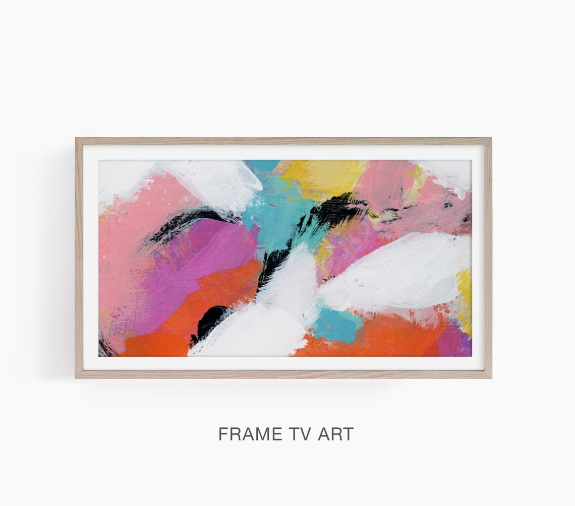 Colorful Abstract Brushstroke Painting Pink Orange Teal Wall Art Print - Image 2