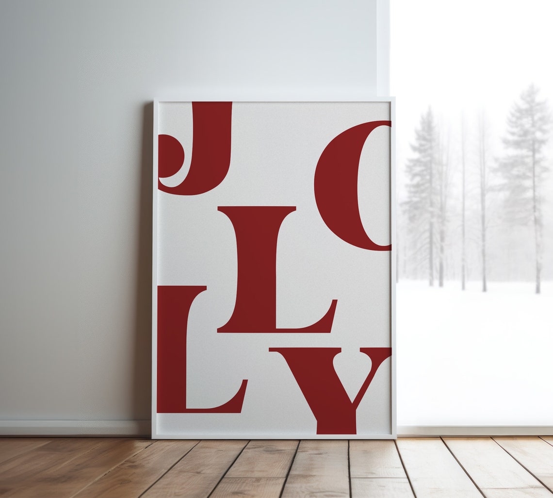 Jolly Christmas Big Red Serif Typography Holiday Decor Poster