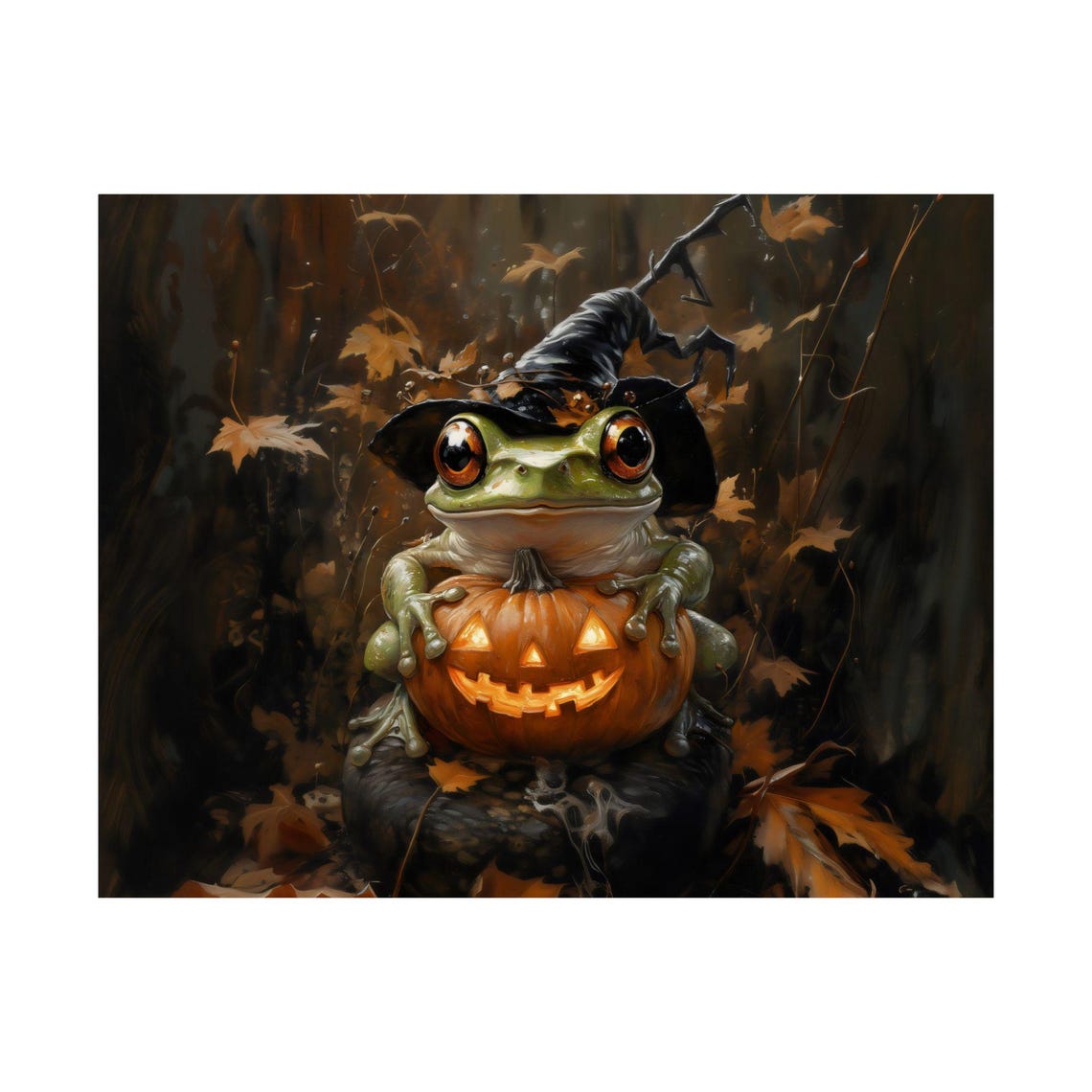 Cute Frog Witch Hat Holding Jack O Lantern Autumn Halloween Poster - Image 3