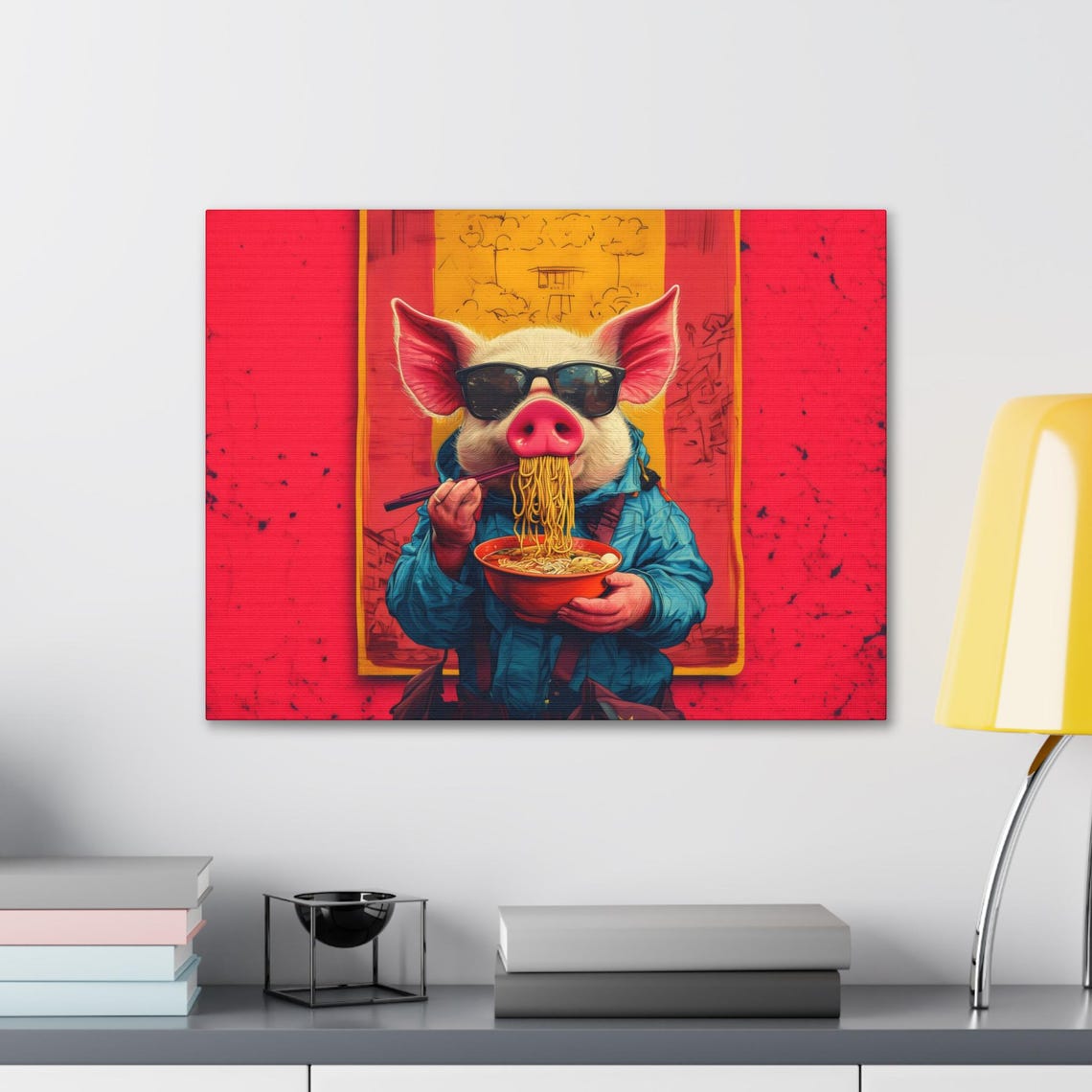 Pig Sunglasses Ramen Noodle Shop Cool Pop Art Animal Art Poster - Image 2