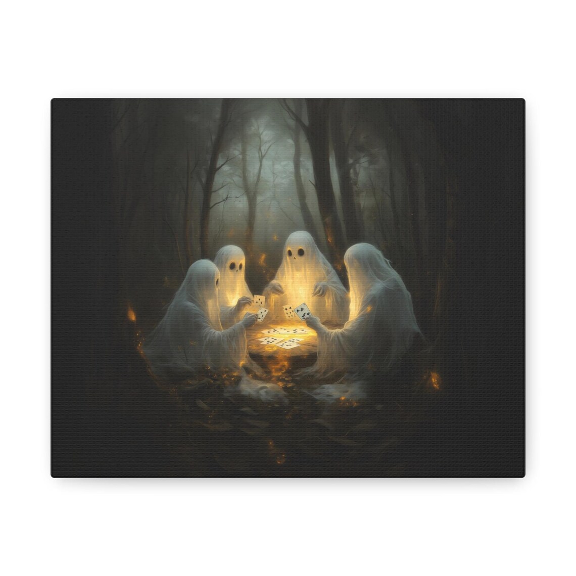 Ghosts Playing Cards Spooky Forest Game Night Halloween Poster - Image 3