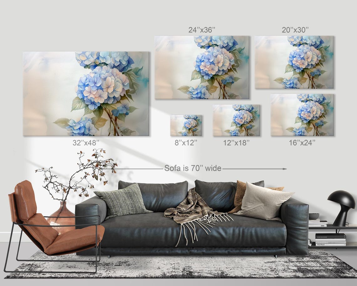 Blue Hydrangea Watercolor Pastel Blossoms Soft Floral Wall Art - Image 3