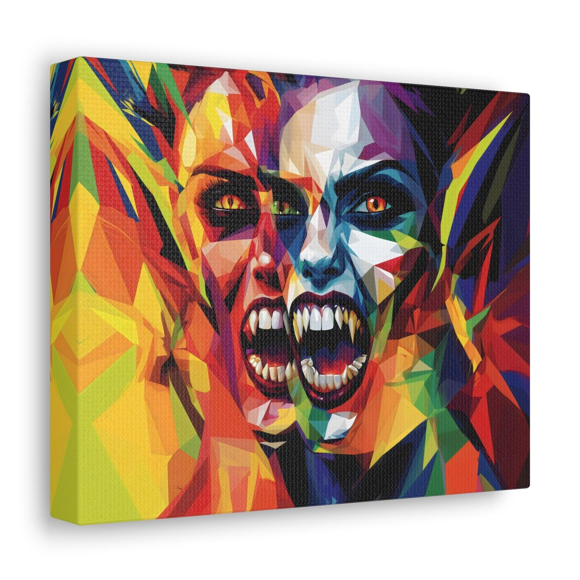 Vampire Face with Fangs Geometric Low Poly Rainbow Halloween Gothic Horror Poster - Image 3