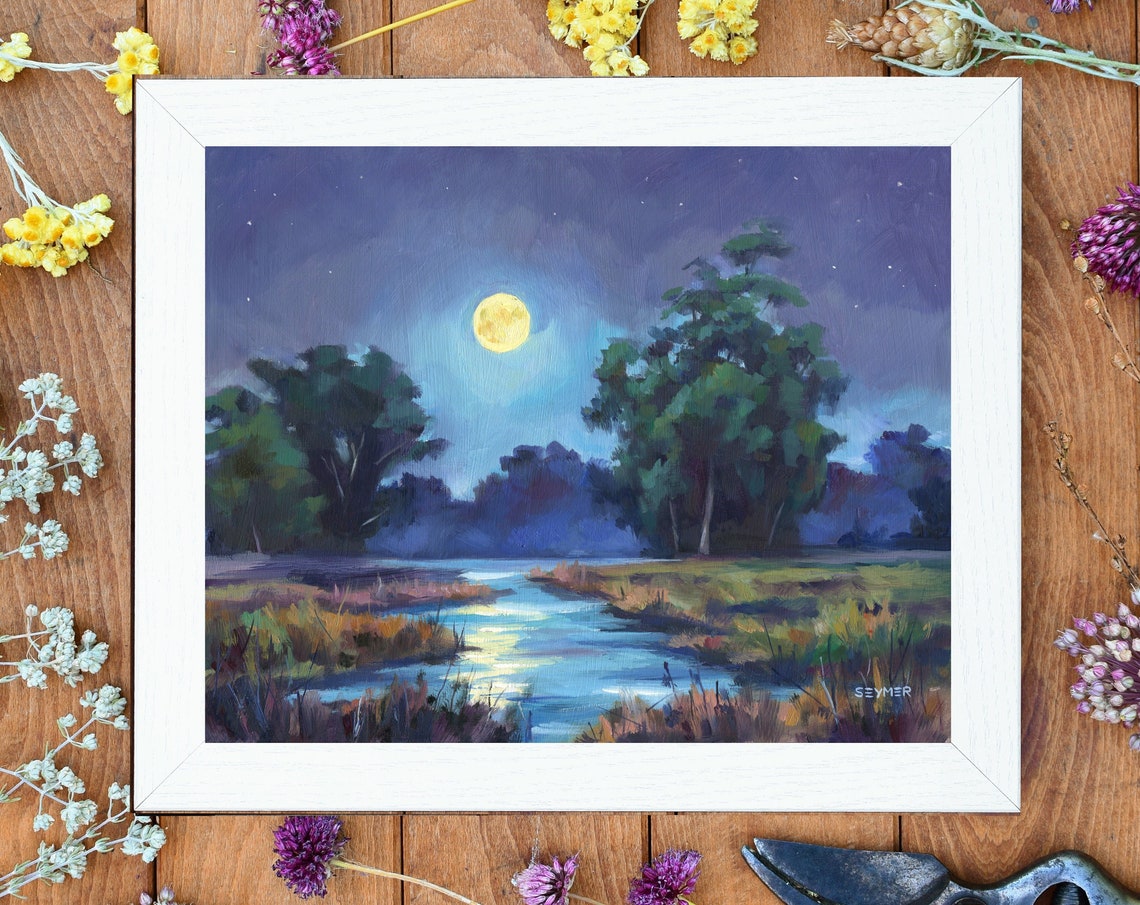 Moonlit River Night Landscape Oil Painting With Starry Sky Poster - Image 6