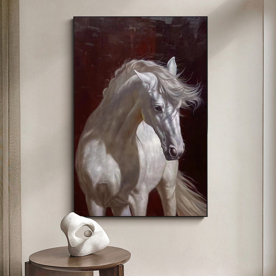 Large White Horse Art Horse Wall Decor White Horse Oil Painting White Horse Portrait Modern Animal Painting For Living Room - Image 3