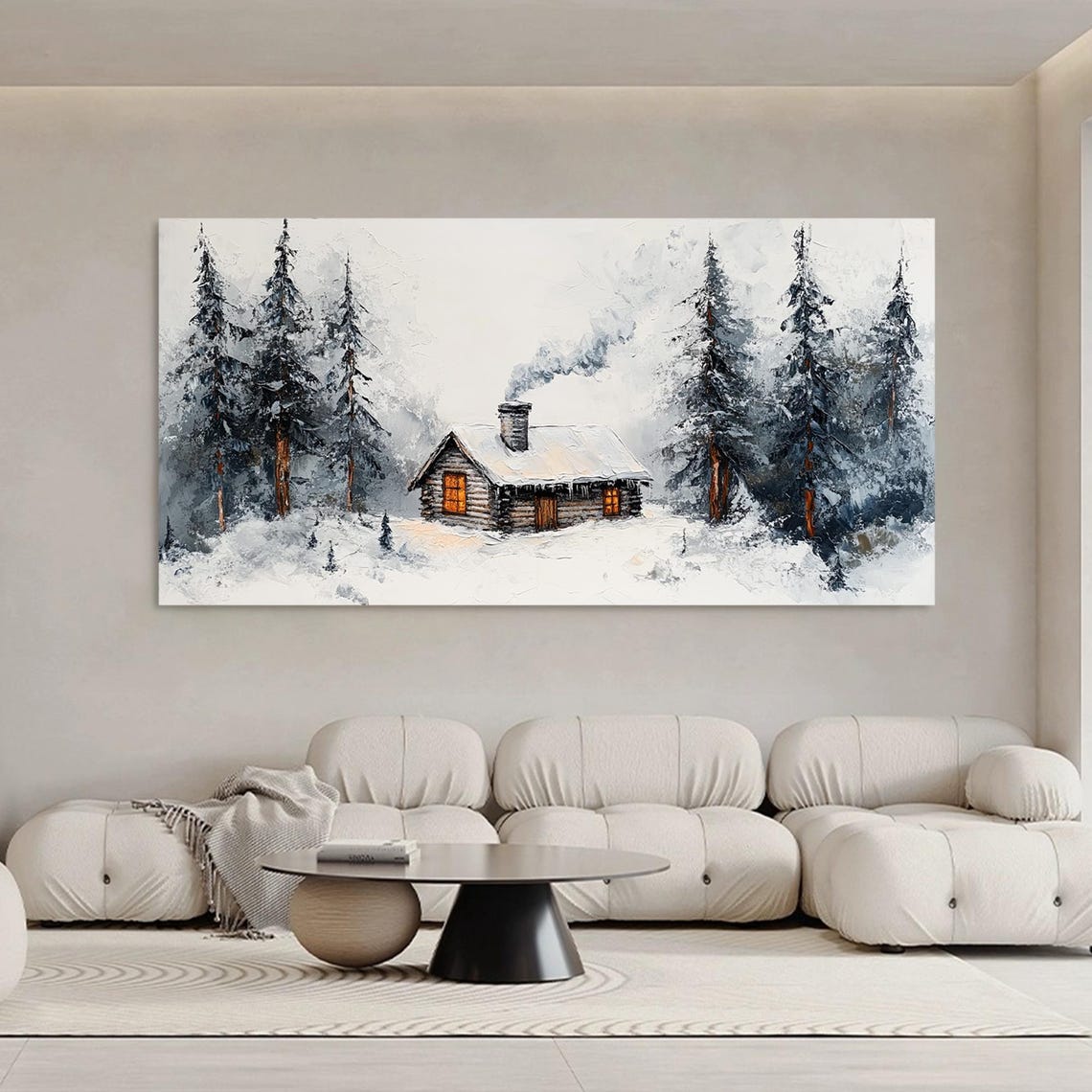 Cozy Snowy Cabin With Glowing Windows Pine Winter Forest Poster - Image 2