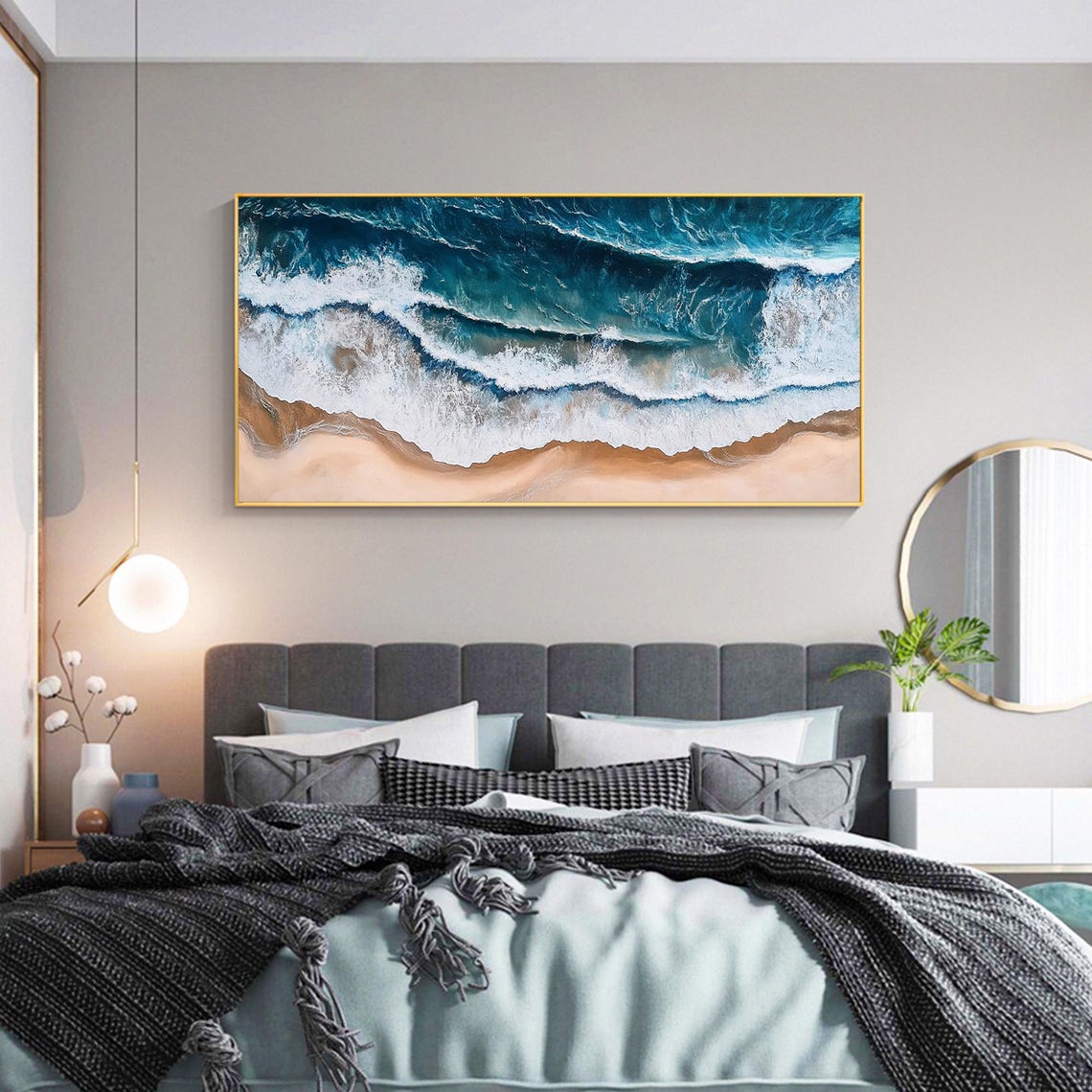 Aerial Ocean Waves Rolling On Sandy Beach Blue Surf Art Poster - Image 3