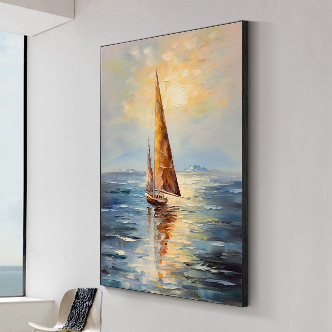 Large Sailboat Abstract Oil Painting Nautical Oil Painting On Sailboats Wall Art Seascape Wall Art Ocean Painting - Image 2