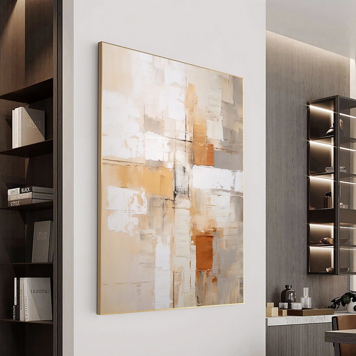 Warm Beige Amber Blocks Modern Abstract Oil Painting Art Print - Image 2