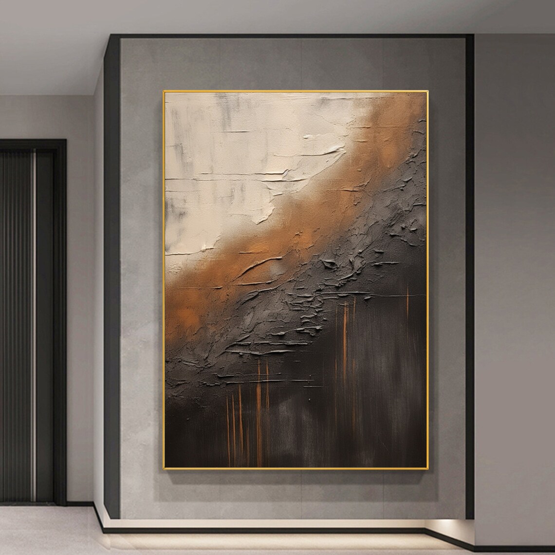 Black Copper Bronze Gradient Textured Abstract Oil Painting Poster - Image 3