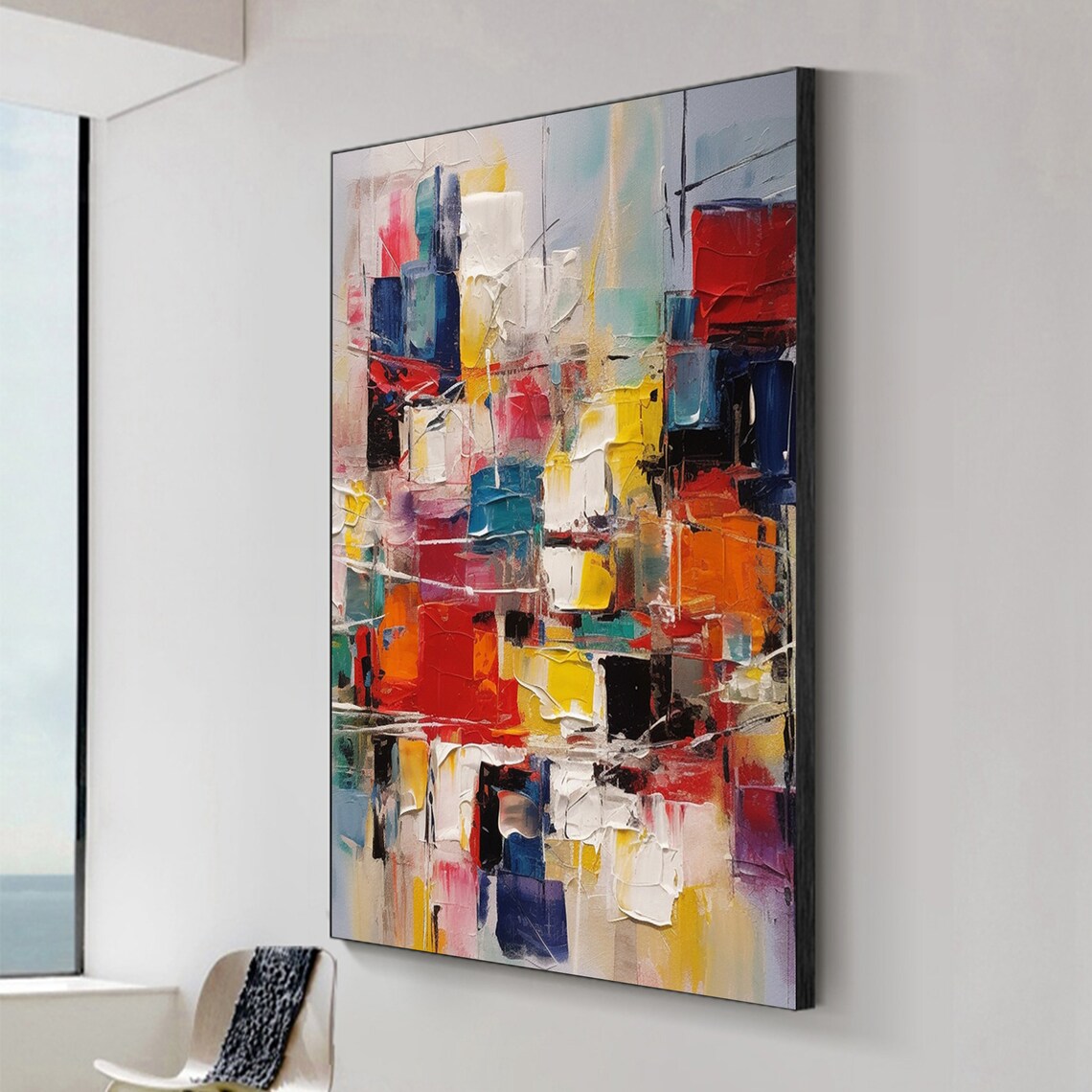Colorful Abstract Blocks Red Blue Yellow Impasto Cityscape Vibe Poster - Image 2