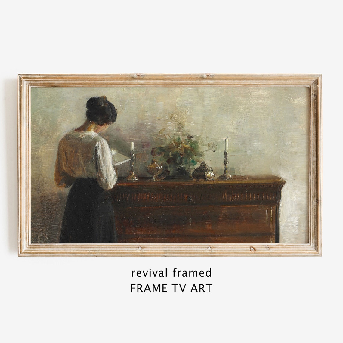Rustic French Country Frame Tv Art Neutral Beige Vintage Oil Painting Frame Tv Art Portrait Woman Frame Tv Art Large Art