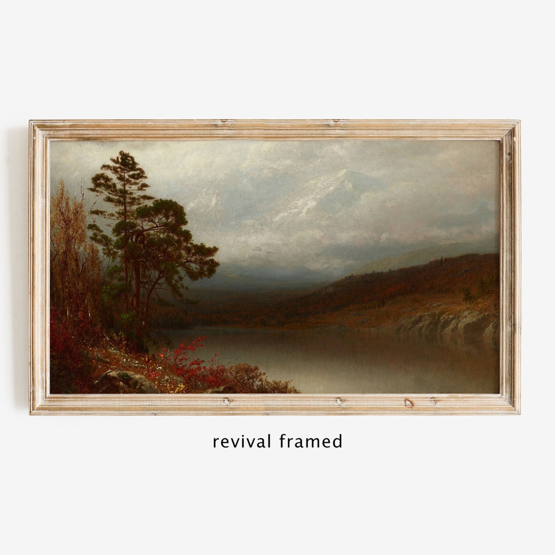 Autumn River Valley Pine Trees Misty Mountain Vintage Landscape Poster