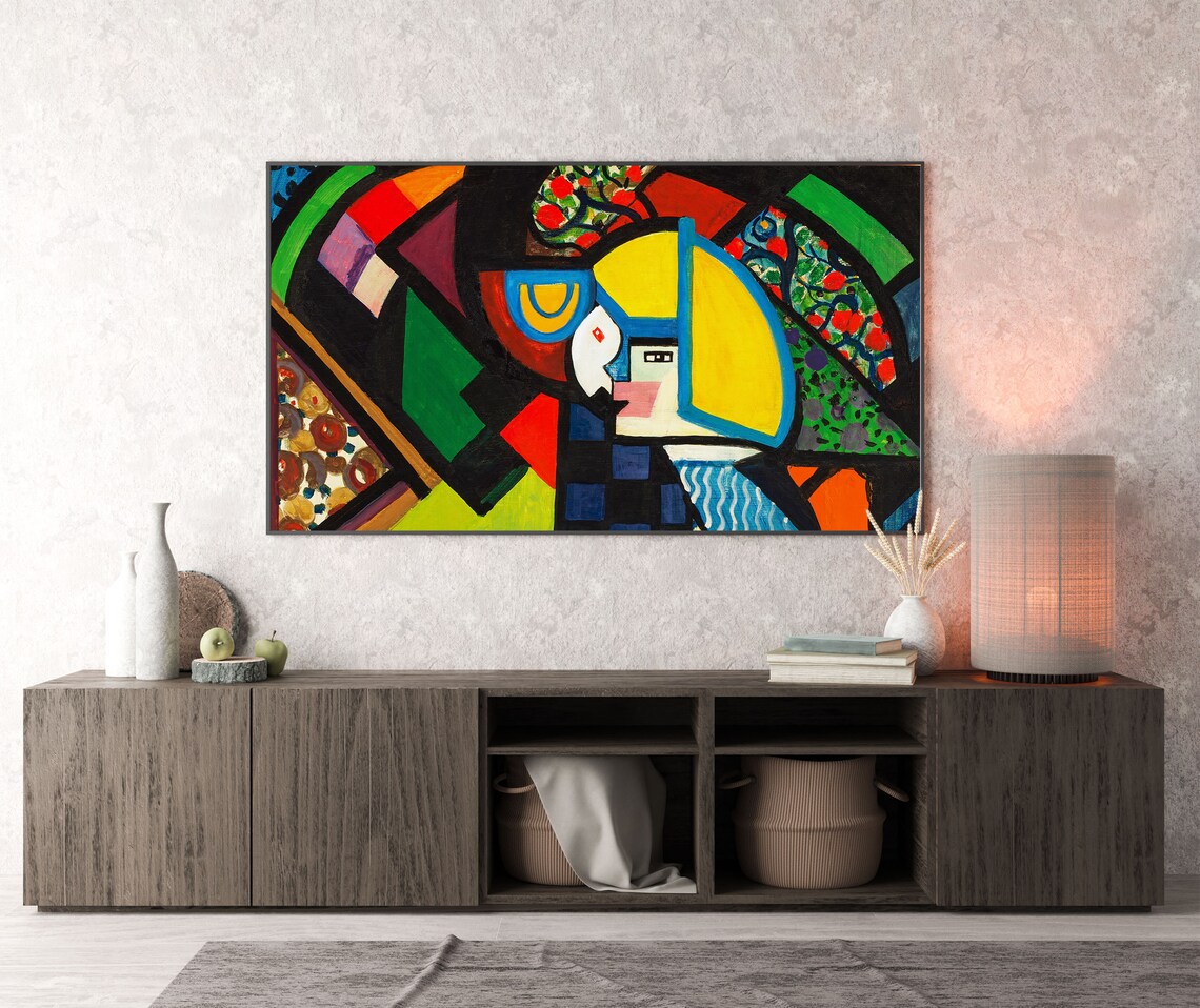 Bold Geometric Abstract Painting with Colorful Cubist Shapes Poster - Image 4