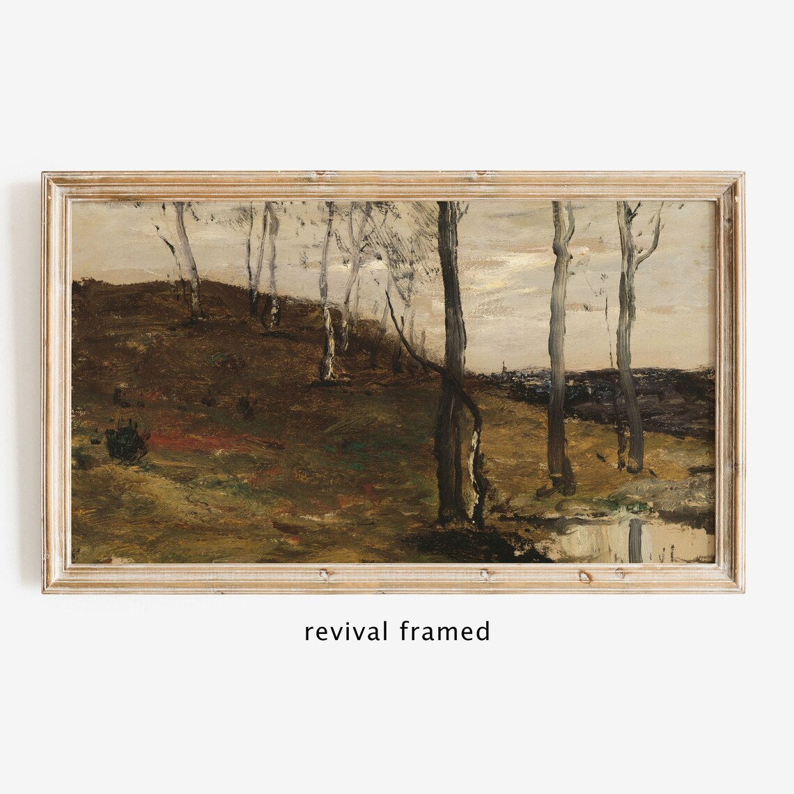Autumn Birch Trees Hill Russet Undergrowth Vintage Tonalist Landscape Poster