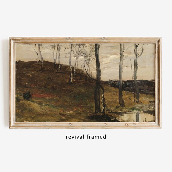 Autumn Birch Trees Hill Russet Undergrowth Vintage Tonalist Landscape Poster