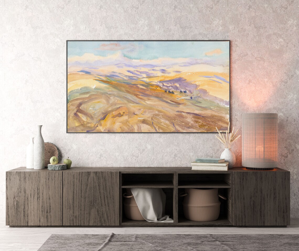 Lavender and Gold Mountain Valley Watercolor Landscape Poster - Image 2