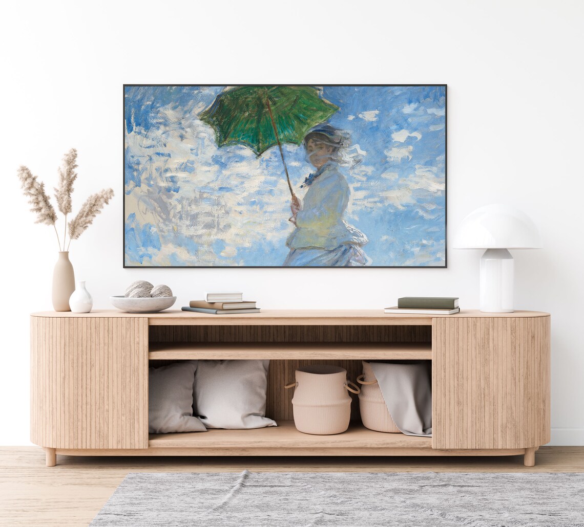 Claude Monet Woman with a Parasol Windy Day Blue Sky Impressionist Wall Art - Image 4