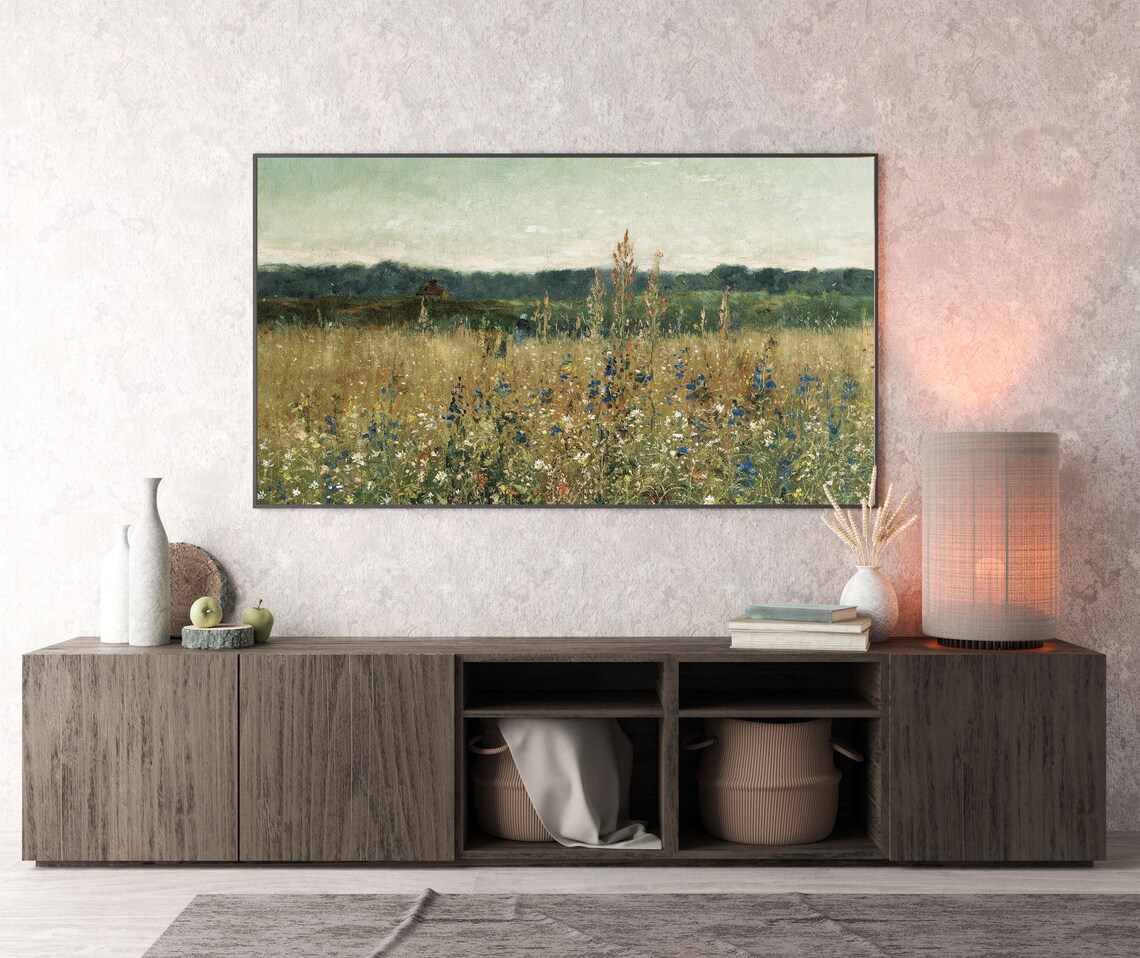 Vintage Wildflower Meadow Oil Painting Golden Field Countryside Landscape Poster - Image 3