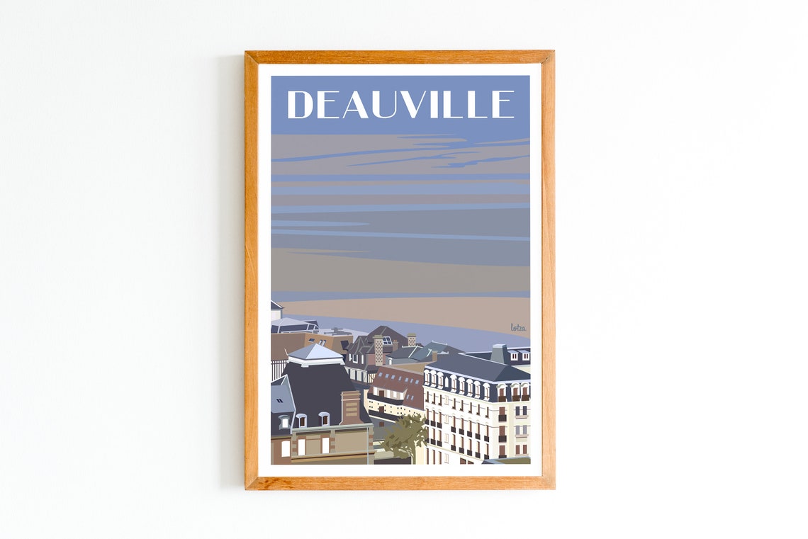 Deauville France Minimalist Travel Poster with Seaside Town Rooftops