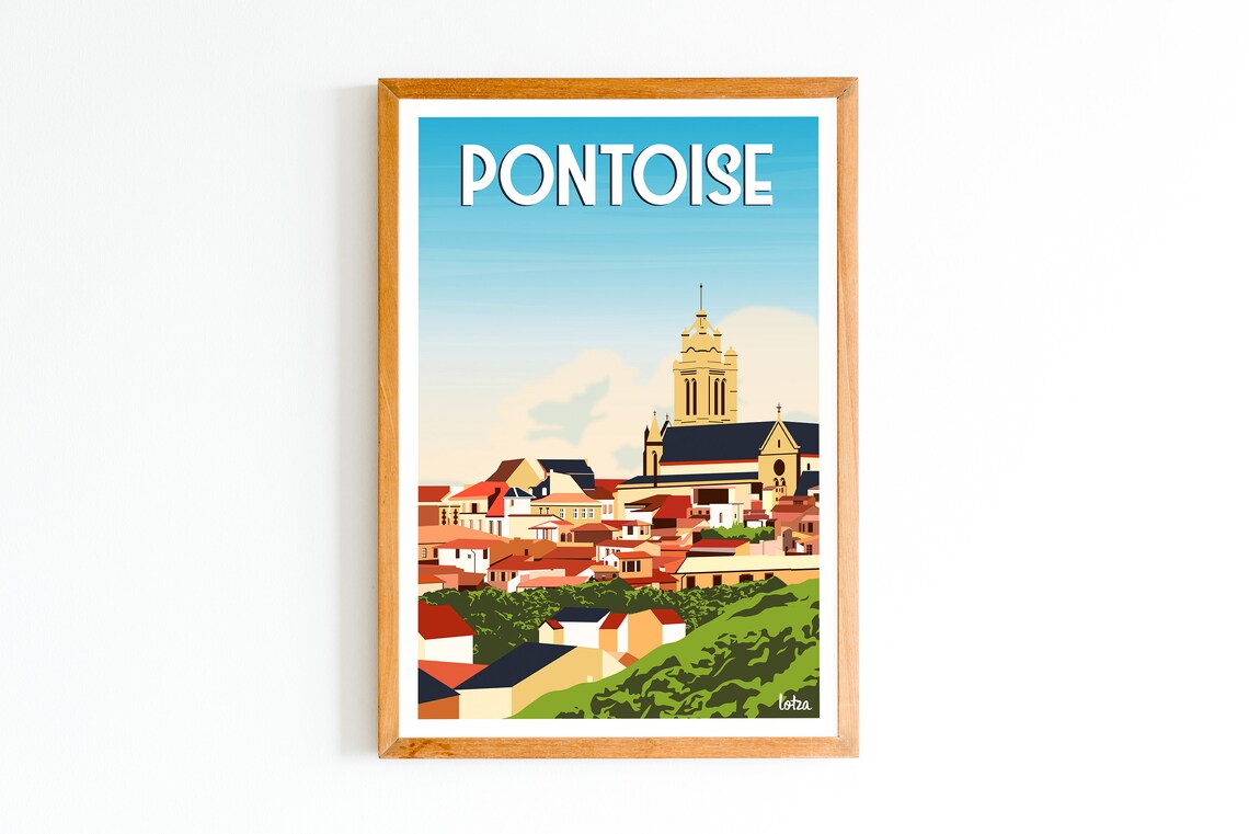 Pontoise France Vintage Town Travel Poster Cathedral Minimalist Art
