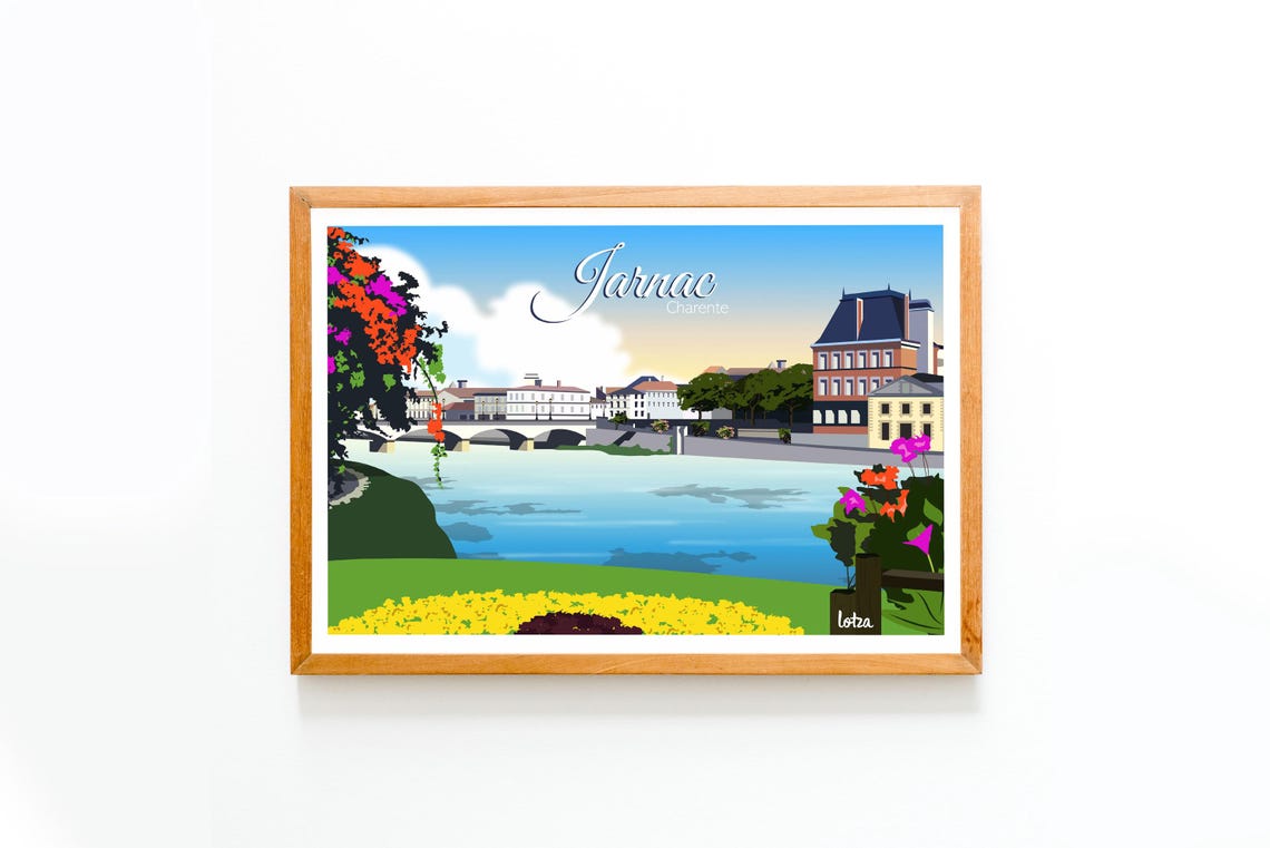 Jarnac Charente River Bridge Vintage French Travel Decor Poster