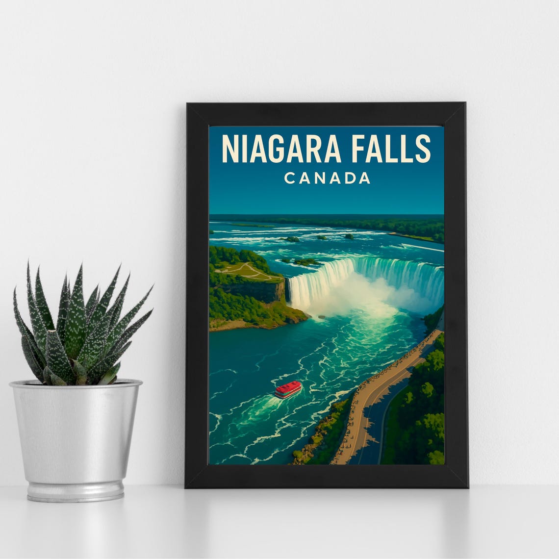 Niagara Falls Canada Horseshoe Falls Aerial Vintage Travel Poster