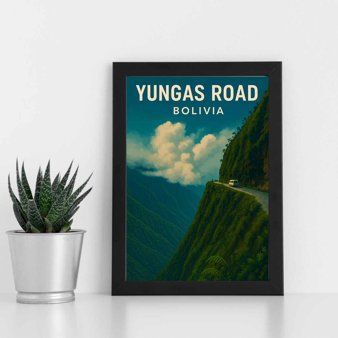 Yungas Road Bolivia Famous Cliffside Highway Vintage Travel Poster