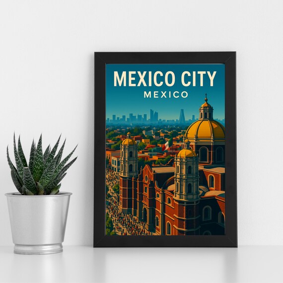 Mexico City Metropolitan Cathedral Vintage Retro Travel Poster