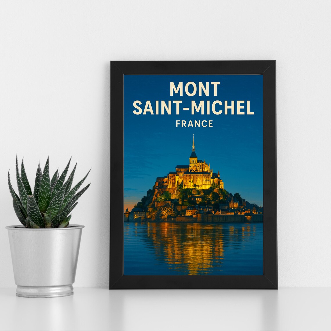 Mont Saint-Michel Night Illumination France Vintage Travel Poster