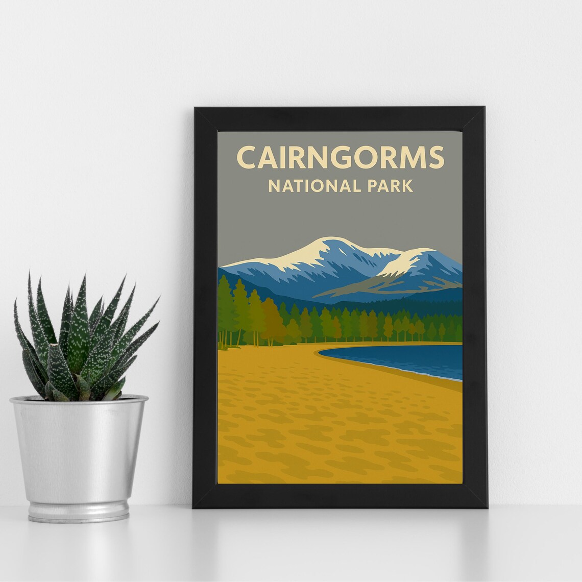 Cairngorms Scotland National Park Snowy Peaks Vintage Poster