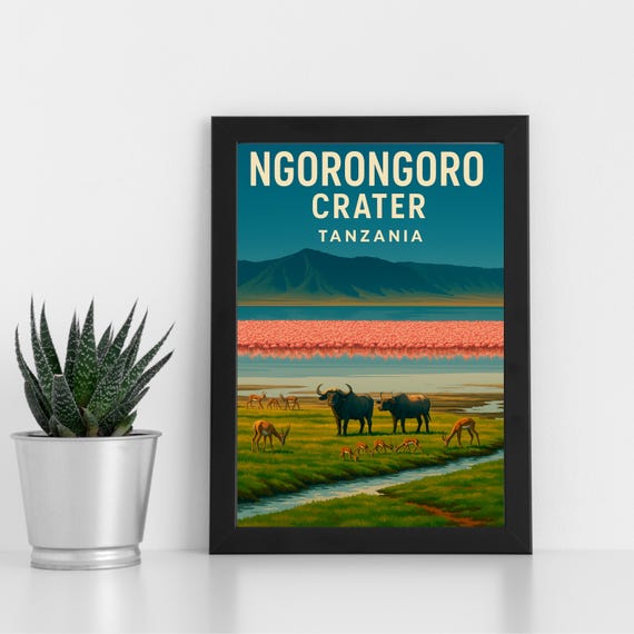 Ngorogoro Crater Print Artwork L Tanzania Africa Custom Poster Postcard Framed Greeting Card Portrait