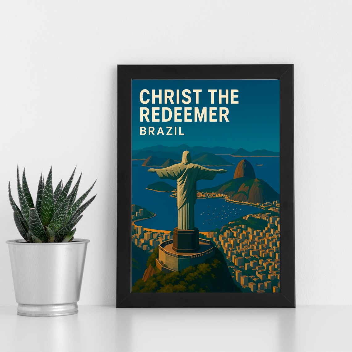 Christ The Redeemer Rio Brazil Vintage Landmark Travel Poster