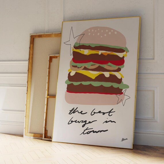 The Best Burger In Town Kitchen Hand Drawn Food Illustration Poster