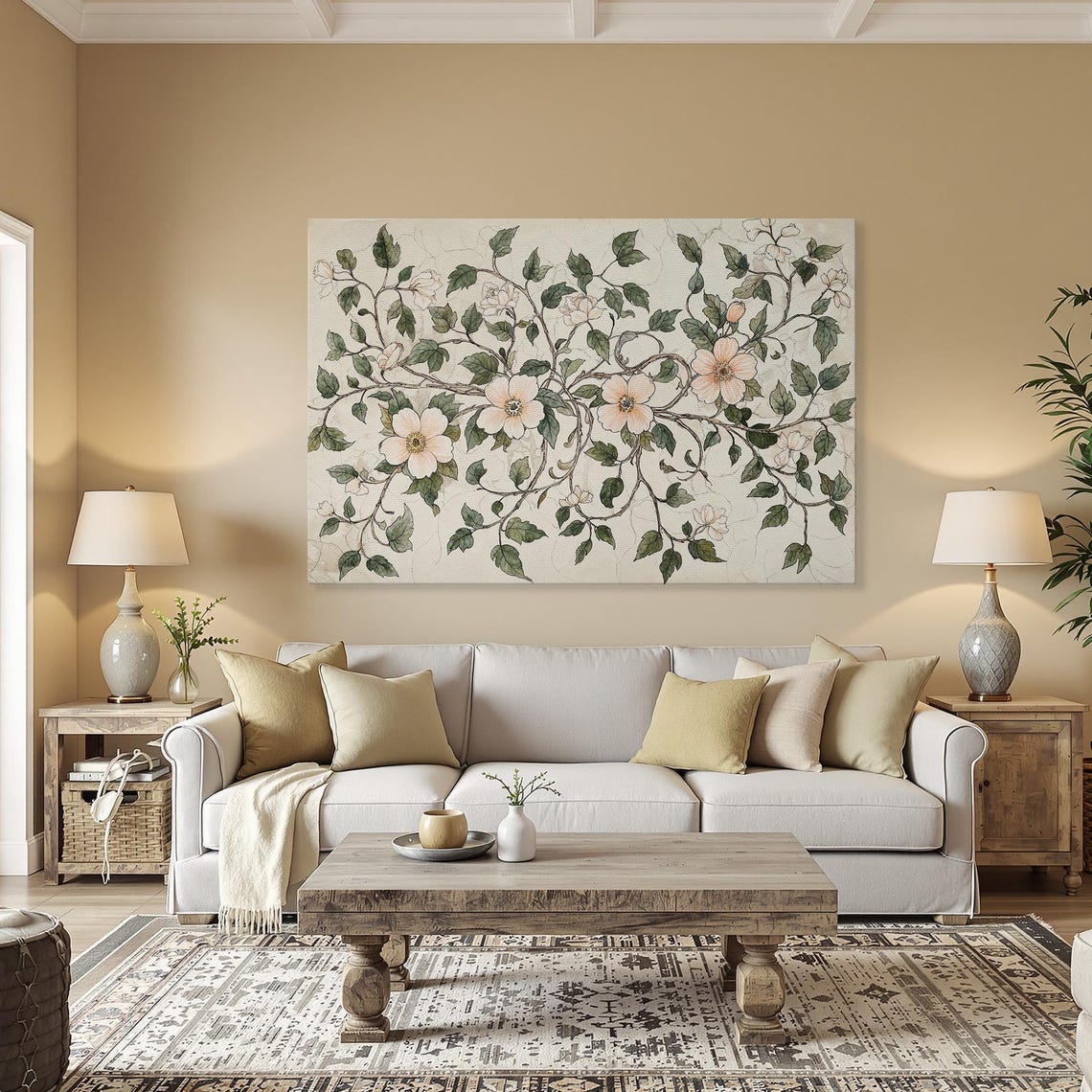 Elegant Floral Vine Botanical Illustration Rustic Farmhouse Wall Art