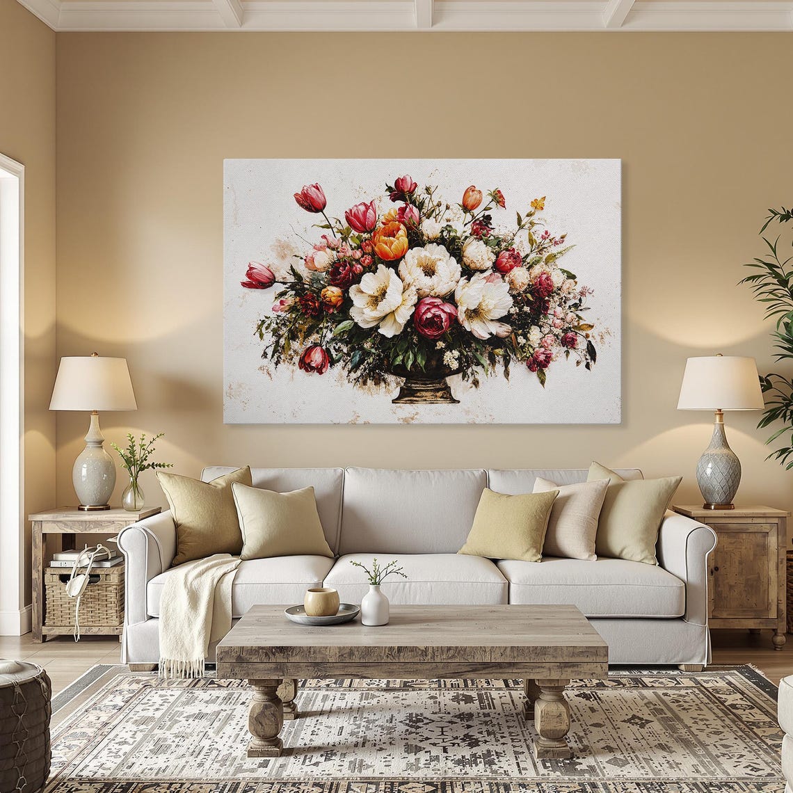 Country Flower Bouquet Painting Framed Canvas Print Rustic Floral Wall Art Botanical For Romantic Decor Ready To Hang Gift Mom