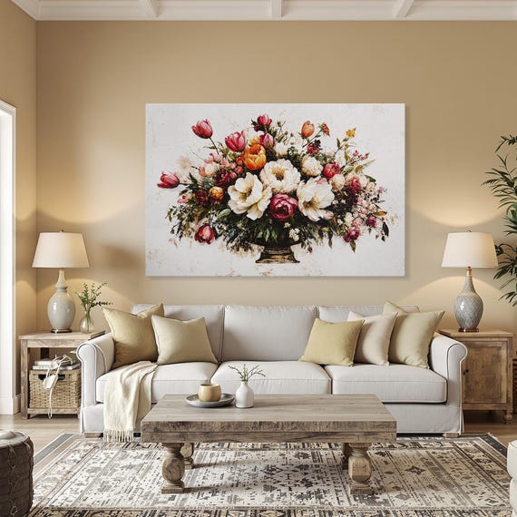 Country Flower Bouquet Painting Framed Canvas Print Rustic Floral Wall Art Botanical For Romantic Decor Ready To Hang Gift Mom