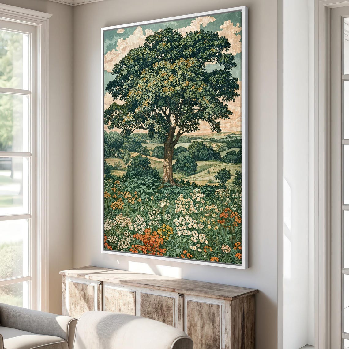 Rustic Tree And Countryside Framed Print Country Art Peaceful Landscape Nature Art Print Village Decor Ready To Hang Gift - Image 3