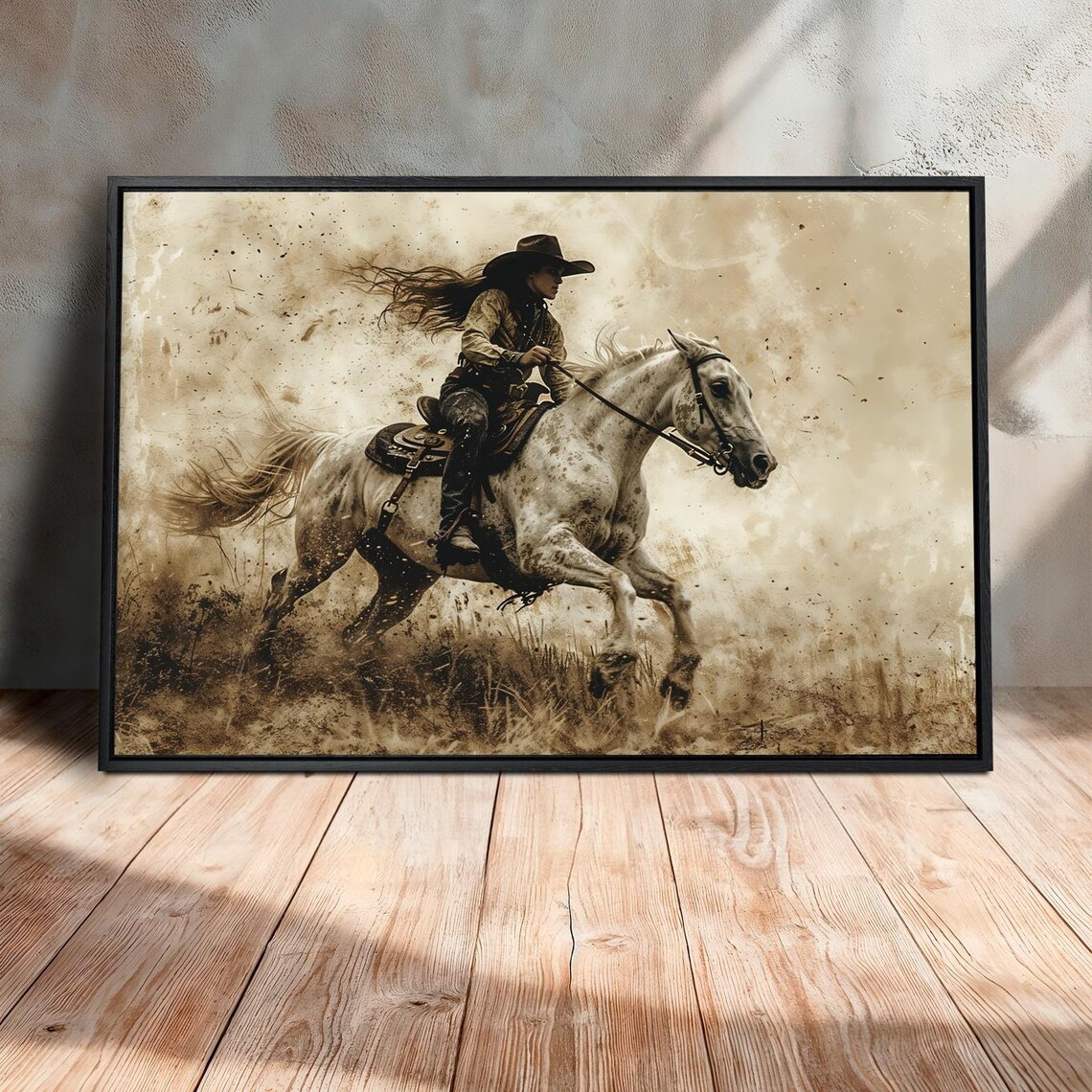 Cowgirl on Galloping Horse Western Equestrian Art Print - Image 2
