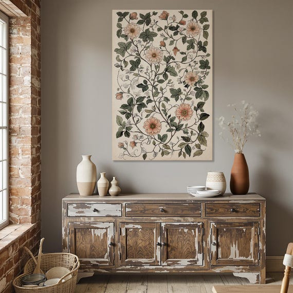 Vintage Floral Botanical Art Framed Canvas Print Rustic Wall Romantic Decor Country Ready To Hang